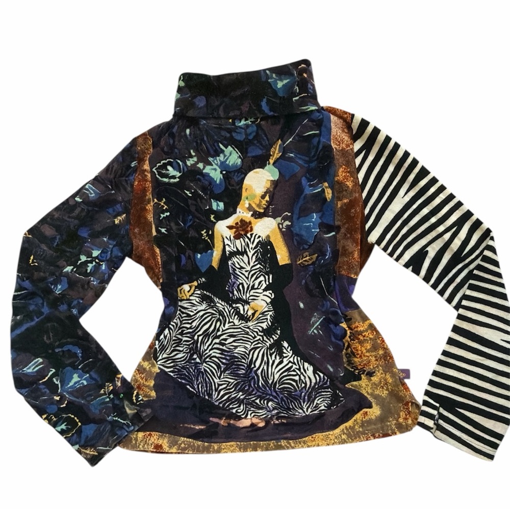 Euro brand New London Velour Turtleneck Sweater Zebra and Watercolor Print